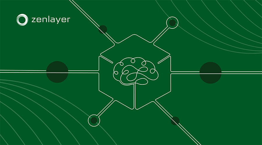 Brain inside a cube with nodes branching out, illustration